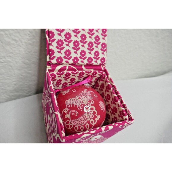 Vera Bradley Pink Twirly Birds Glass Ball Ornament In Fabric Box 2010 - Picture 1 of 9